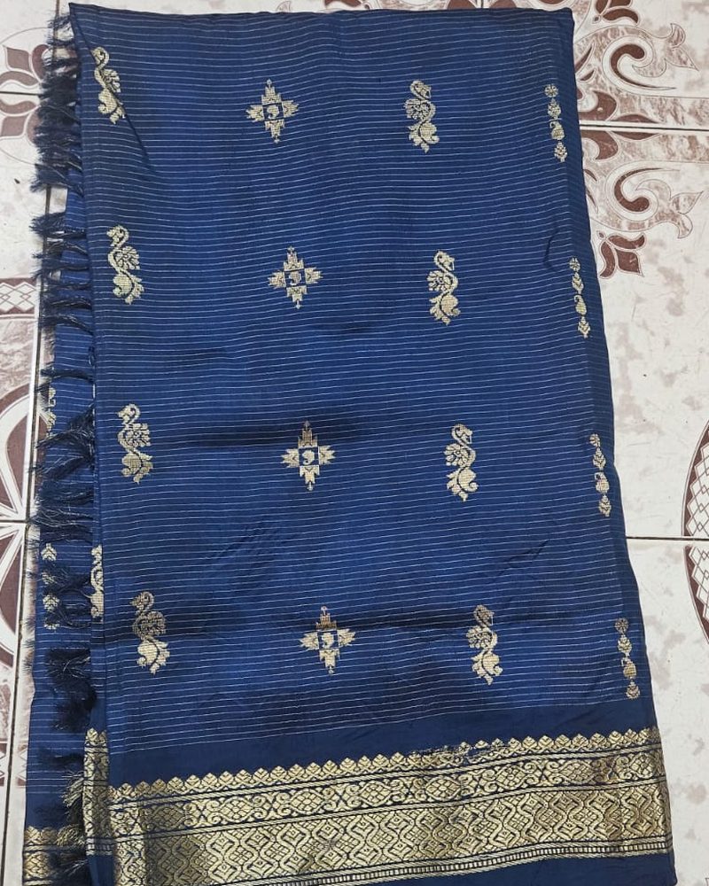 Navy silk saree with gold zari butta